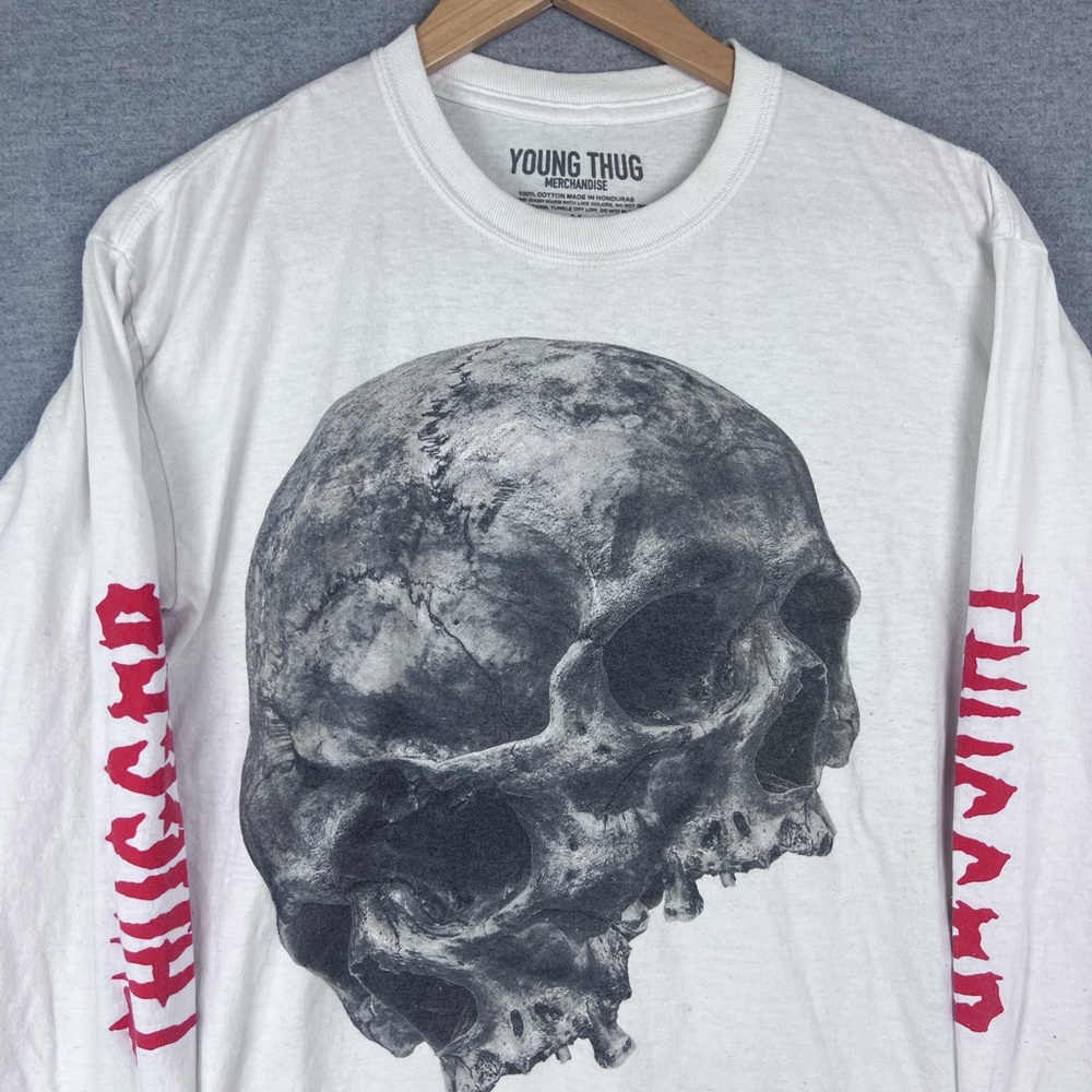 Young Thug Thugger Skull Authentic T-Shirt White Long Sleeve Tee Size M